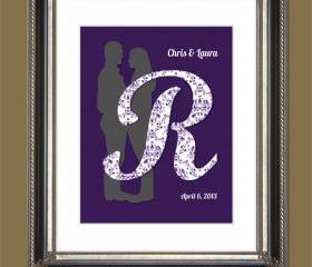 Wedding or Engagement Silhouette & Initial UNFRAMED